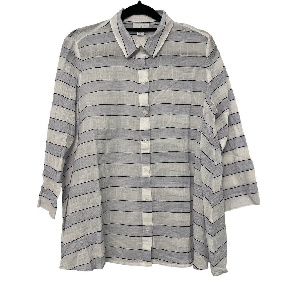 J Jill Striped Gauze Button Up Blouse Shirt White‎ Blue Size XS Lagenlook Preppy